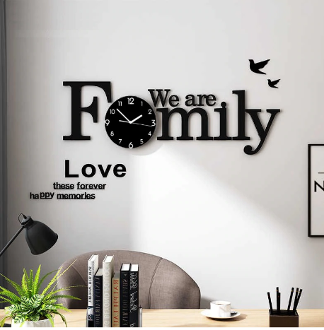 We are Family Clock with Black and White  Dial